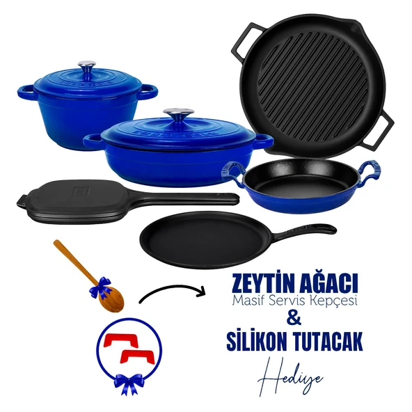 Lava Döküm 6x Trendy Serisi 9 Parça Tencere & Tava Seti Mavi