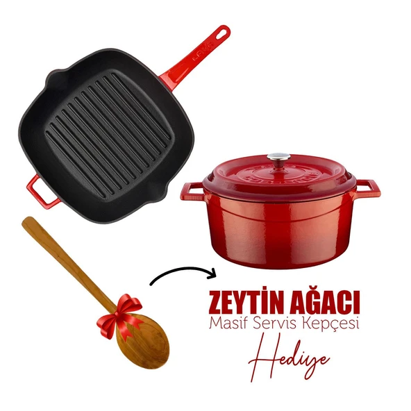 Lava Döküm Trendy 4 Parça Tencere Tava Seti  Kırmızı
