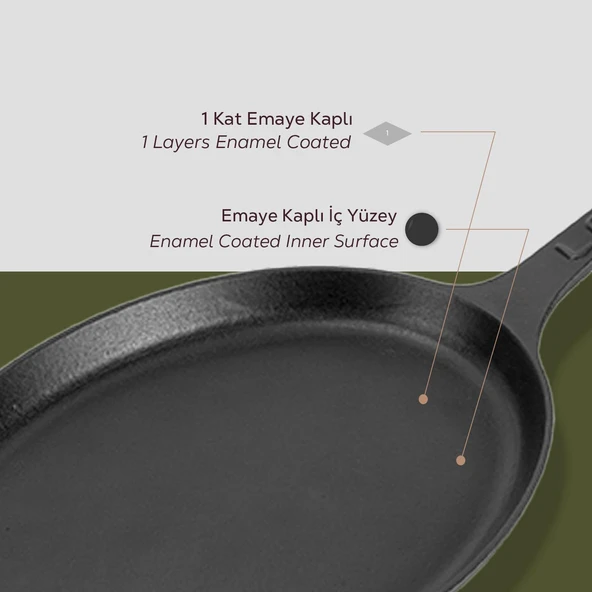 Lava Döküm Oval Fajita Tabağı Döküm Demir Yekpare Saplı Ölçü 17x23cm. - Resim 4