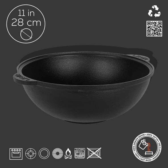 Lava Döküm Yuvarlak Kazan / Tencere. Döküm Demir Yekpare Kulplu Çap(Ø)28cm. - 2