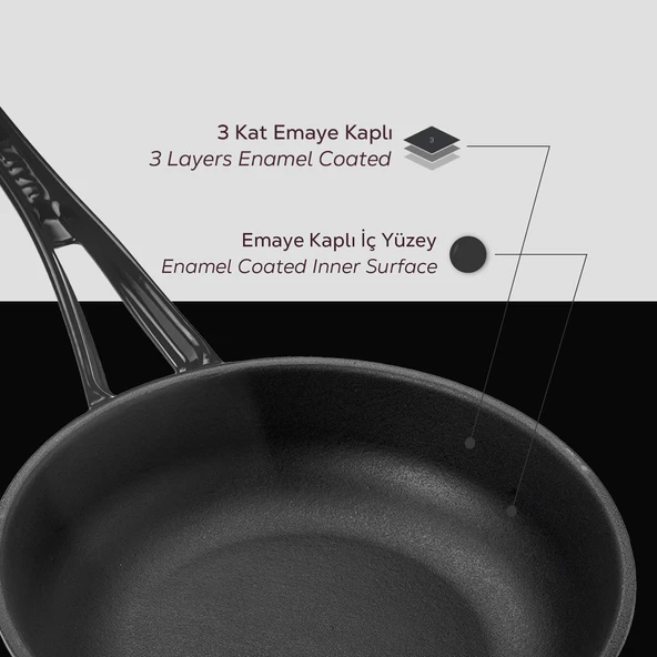 Lava Döküm Yuvarlak Kızartma Tavası Döküm Demir Yekpare Saplı Çap(Ø)24cm.  Siyah - 5