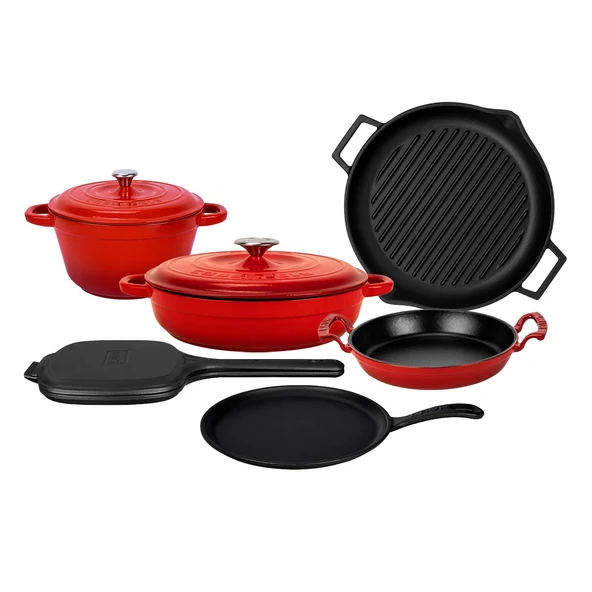 Lava Döküm 6x Trendy Serisi 9 Parça Tencere & Tava Seti  Kırmızı - 2