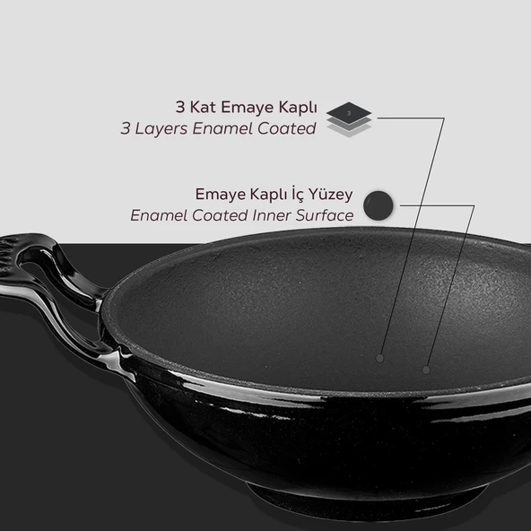 Lava Döküm Mini Wok Yekpare Kulplu Çap(Ø)16cm.  Siyah - 5