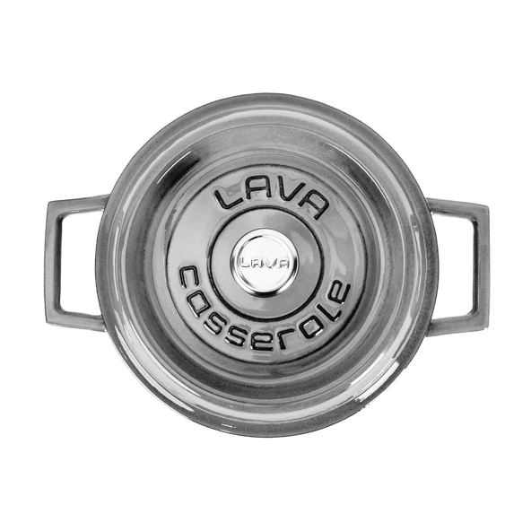Lava Döküm Yuvarlak Tencere Döküm Demir Yekpare Kulplu Premium Serisi Çap(Ø)20cm.  Gri - Resim 2