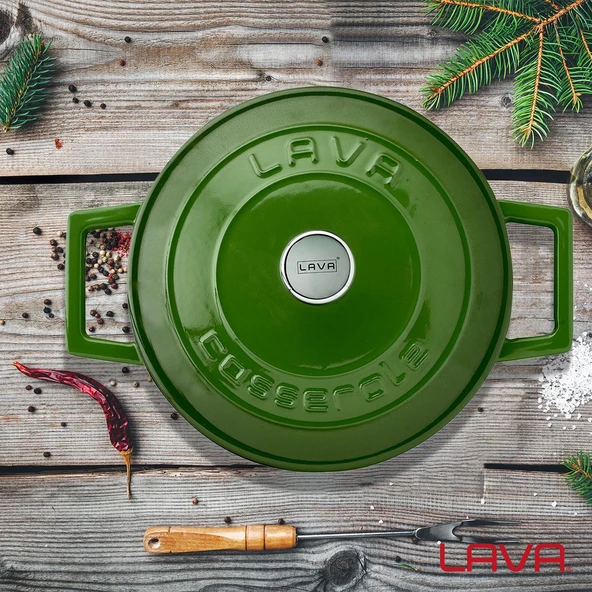 Lava Döküm Yuvarlak Tencere. Folk Çap(Ø)20cm.  Yeşil - 7