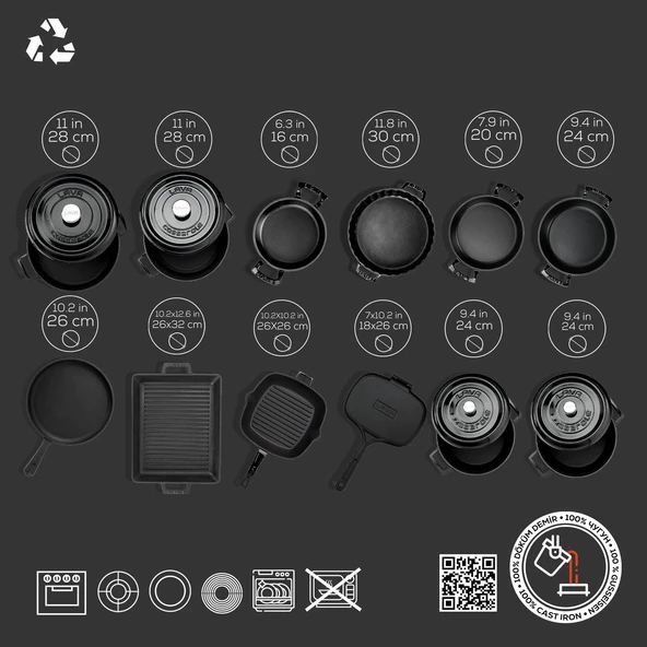 Lava Döküm 12x Trendy Serisi 17 Parça Tencere & Tava Seti  Siyah - Resim 5