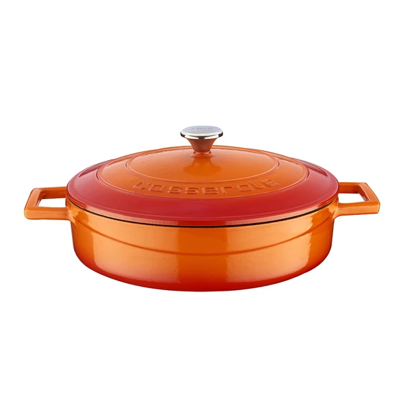 Lava Döküm Çok Amaçlı Yayvan Tencere. Folk Serisi Çap(Ø)24cm.  Turuncu ürün görseli