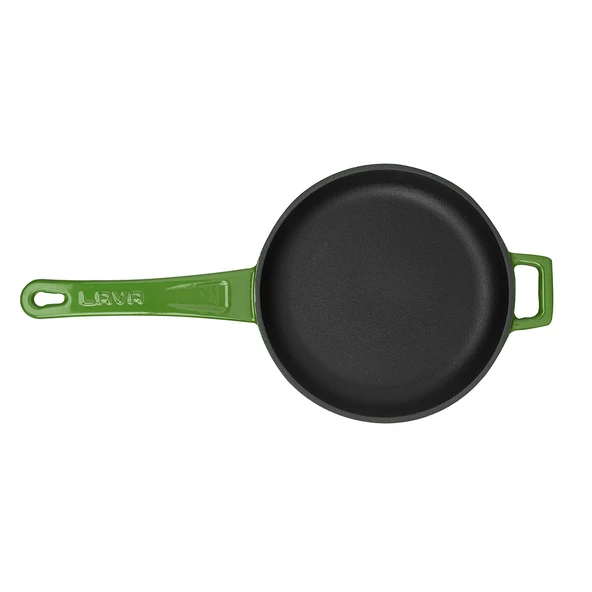 Lava Döküm Yuvarlak Kızartma Tavası Döküm Demir Yekpare Saplı Çap(Ø)16cm.  Yeşil - Resim 3
