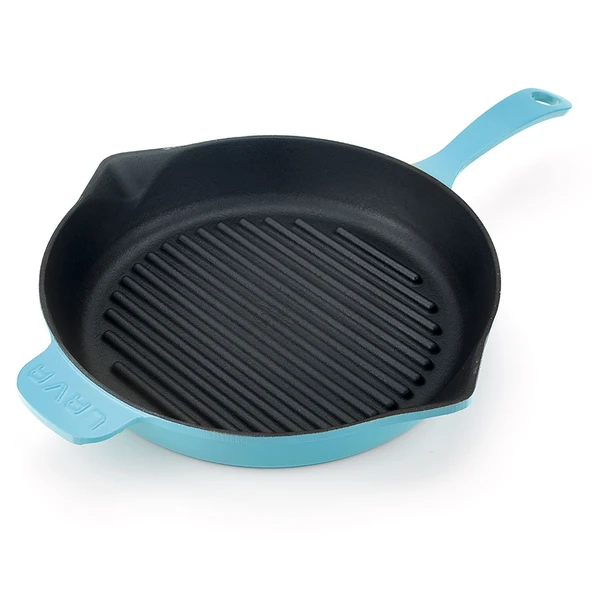 Lava Döküm Yuvarlak Izgara Tavası Döküm Demir Yekpare Saplı Spring Serisi Çap(Ø)28cm.  Turkuaz - 3