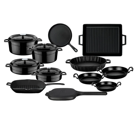 Lava Döküm 12x Trendy Serisi 17 Parça Tencere & Tava Seti  Siyah - Resim 2