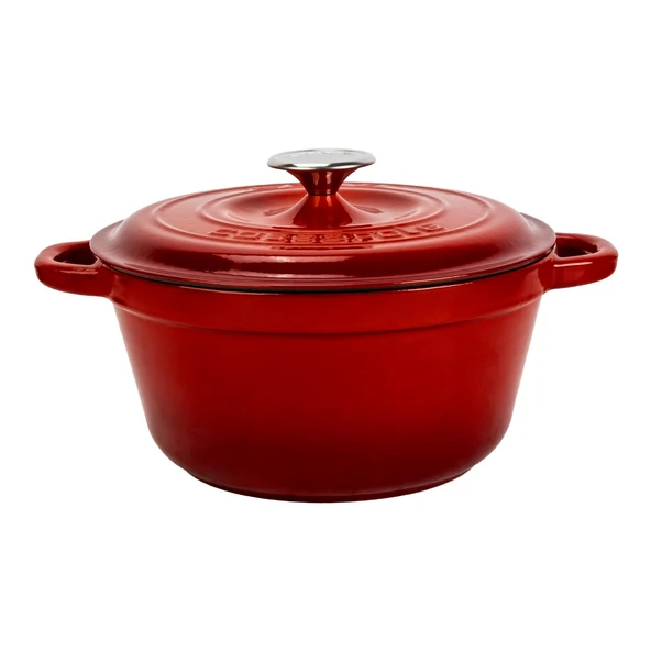 Lava Döküm Yuvarlak Tencere Döküm Demir Kapak New Heritage Serisi Çap(Ø)26cm.  Kırmızı