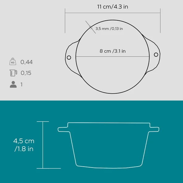 Lava Döküm Yuvarlak Sufle / Sos Kabı. Çap(Ø)8cm. - 5