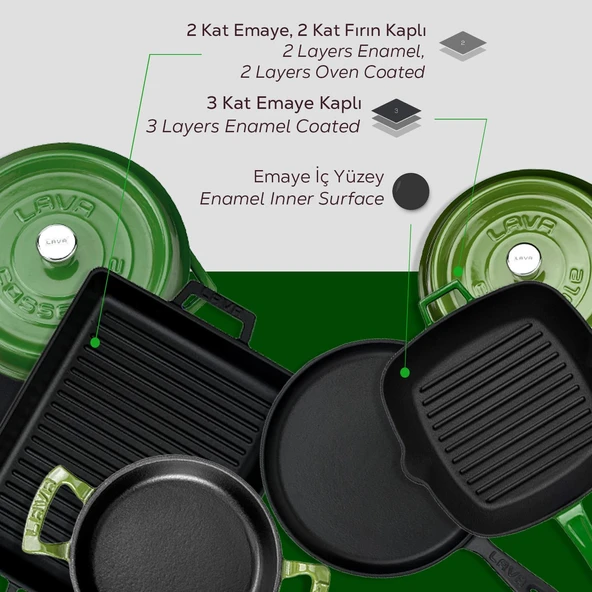 Lava Döküm 5x Trendy Serisi 8 Parça Tencere & Tava Seti  Yeşil - Resim 7
