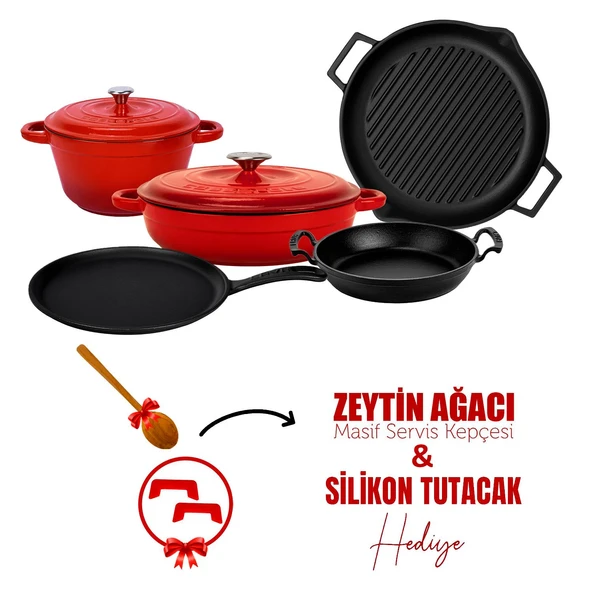 Lava Döküm 5x Trendy Serisi 8 Parça Tencere & Tava Seti  Kırmızı