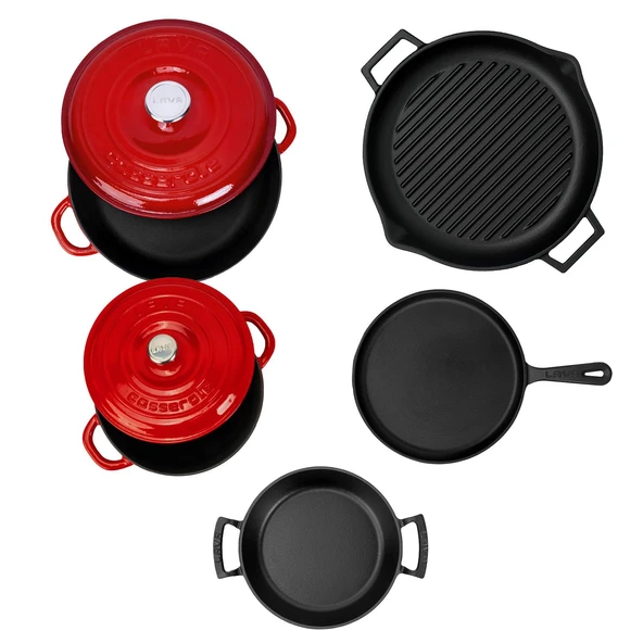 Lava Döküm 5x Trendy Serisi 8 Parça Tencere & Tava Seti  Kırmızı - Resim 4