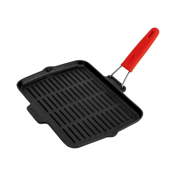 Lava Döküm Dikdörtgen Sığ Izgara Tavası Silikon Tel Saplı Ölçü 21x30cm  Kırmızı - 2