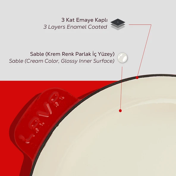 Lava Döküm Yuvarlak Kızartma Tavası Döküm Demir Yekpare Saplı Edition Serisi Çap(Ø)30cm.  Kırmızı - 6