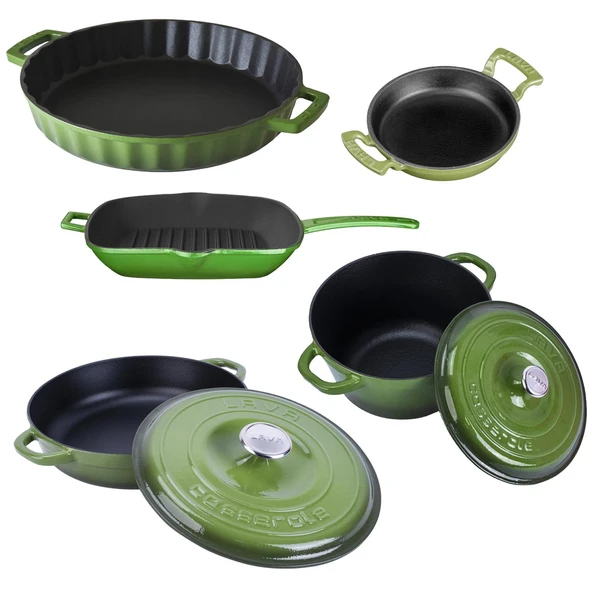 Lava Döküm 5X New Heritage Serisi Döküm Demir Tencere & Tava Seti  Yeşil - Resim 2