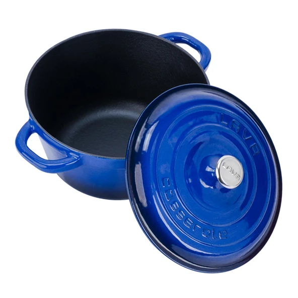 Lava Döküm Yuvarlak Tencere Döküm Demir Kapak New Heritage Serisi Çap(Ø)26cm.  Mavi - Resim 2