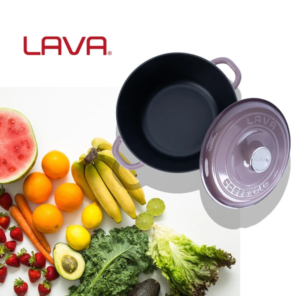 Lava Döküm Yuvarlak Tencere Döküm Demir Kapak New Heritage Serisi Çap(Ø)26cm.  Mor - 7