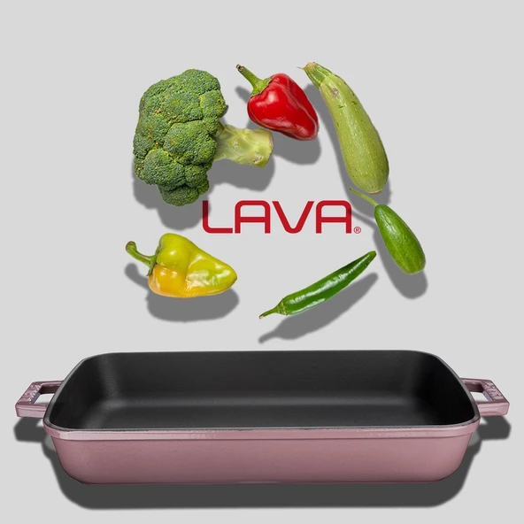 Lava Döküm Dikdörtgen Rosto ve Fırın Tepsisi Döküm Demir Yekpare Çift Kulplu Ölçü 26x40cm. Mor - 7