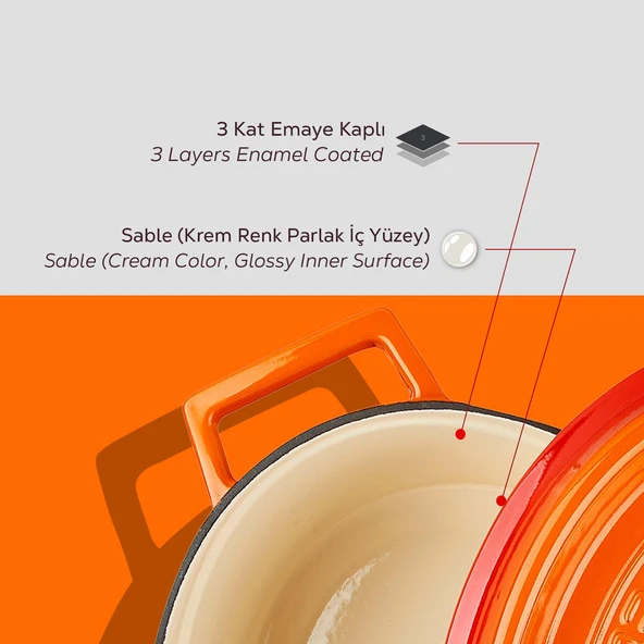 Lava Döküm Oval Tencere. Edition Serisi Ölçü 25x31cm.  Turuncu - Resim 6