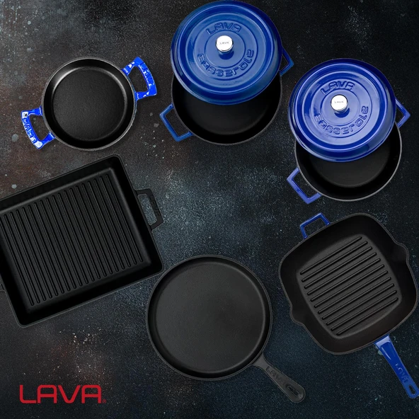 Lava Döküm 5x Trendy Serisi 8 Parça Tencere & Tava Seti  Mavi - Resim 8