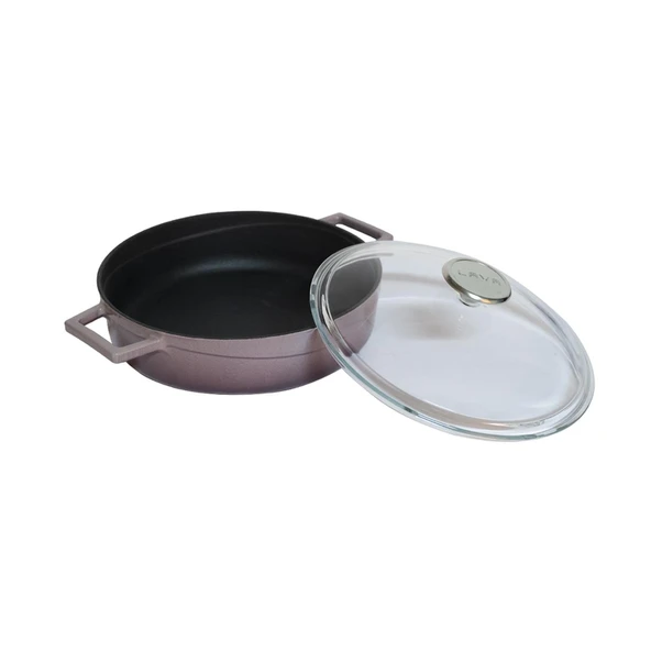 Lava Döküm Çok Amaçlı Yayvan Tencere. Glaze Serisi Çap(Ø)24cm. - Kırmızı  Mor - Resim 2