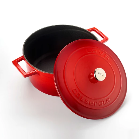 Lava Döküm Yuvarlak Tencere. Folk Çap(Ø)24cm.  Kırmızı - Resim 2