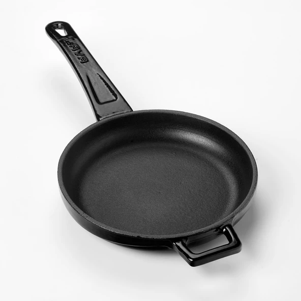 Lava Döküm Yuvarlak Kızartma Tavası Döküm Demir Yekpare Saplı Çap(Ø)16cm.  Siyah - Resim 2