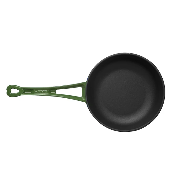 Lava Döküm Yuvarlak Kızartma Tavası Döküm Demir Yekpare Saplı Çap(Ø)24cm.  Yeşil - Resim 3