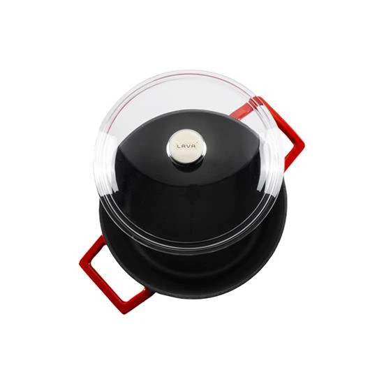 Lava Döküm Yuvarlak Tencere Cam kapaklı. Glaze Çap(Ø)24cm.  Kırmızı - 3