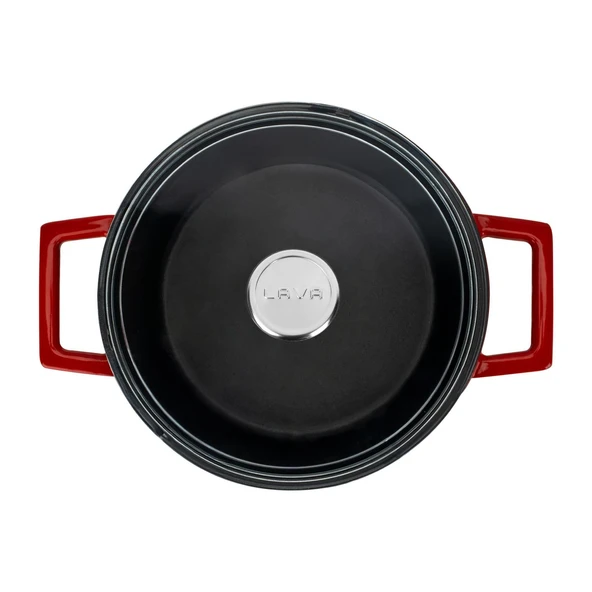 Lava Döküm Yuvarlak Tencere Cam kapaklı. Glaze Çap(Ø)24cm.  Kırmızı - Resim 3