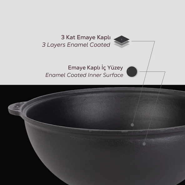 Lava Döküm Yuvarlak Kazan / Tencere. Döküm Demir Yekpare Kulplu Çap(Ø)30cm. - Resim 4