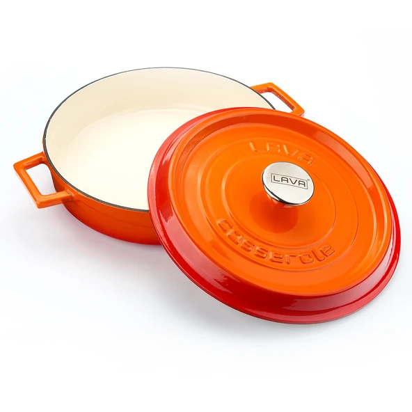 Lava Döküm Çok Amaçlı Yayvan Tencere Döküm Demir Yekpare Kulplu Edition Serisi Çap(Ø)32cm. Turuncu - 2