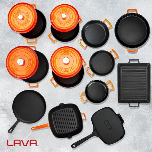 Lava Döküm 12x Trendy Serisi 17 Parça Tencere & Tava Seti  Turuncu - Resim 9