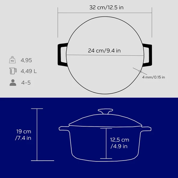 Lava Döküm Yuvarlak Tencere Cam kapaklı. Glaze Çap(Ø)24cm.  Mavi - Resim 5