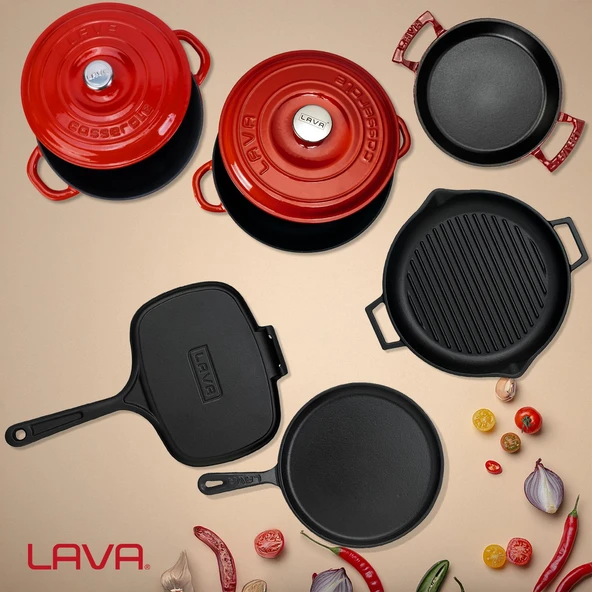Lava Döküm 6x Trendy Serisi 9 Parça Tencere & Tava Seti  Kırmızı - 8