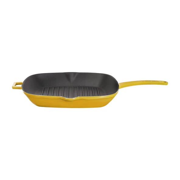 Lava Döküm Kare Izgara Tava Döküm Demir Yekpare Saplı Ölçü 26x26cm.  Sarı
