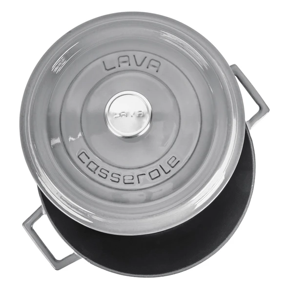 Lava Döküm Yuvarlak Tencere Döküm Demir Yekpare Kulplu Premium Serisi Çap(Ø)28cm.  Gri - Resim 2