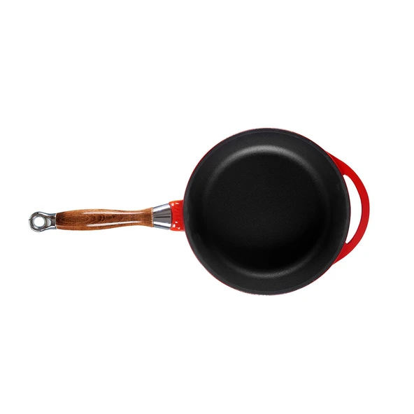 Lava Döküm Yuvarlak Kızartma Tavası Döküm Demir Sök - Tak Ahşap Sap Çap(Ø)24cm Kırmızı - 3