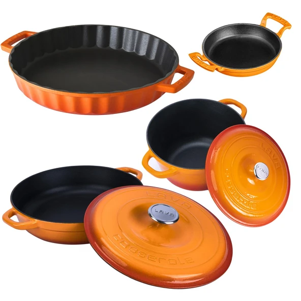 Lava Döküm 4X New Heritage Serisi Döküm Demir Tencere Tava Seti  Turuncu - Resim 2