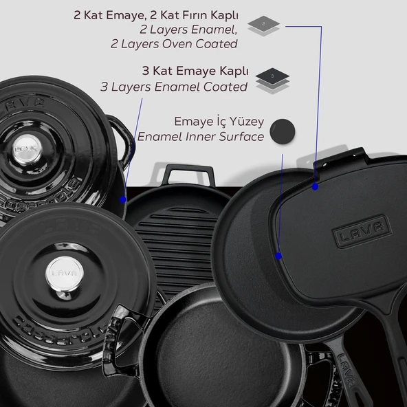 Lava Döküm 6x Trendy Serisi 9 Parça Tencere & Tava Seti Siyah - 7