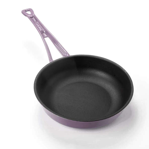 Lava Döküm Yuvarlak Kızartma Tavası Döküm Demir Yekpare Saplı Çap(Ø)24cm.  Mor - Resim 2