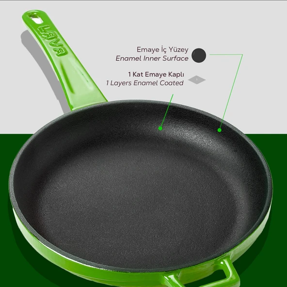 Lava Döküm Yuvarlak Kızartma Tavası Döküm Demir Yekpare Saplı  Çap(Ø)20cm.  Yeşil - 6