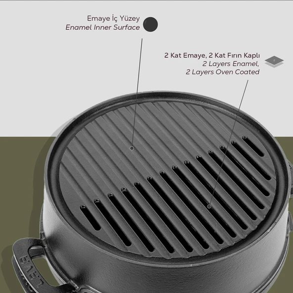 Lava Döküm Yuvarlak Mangal Izgara Set Döküm Demir Yekpare Çift Kulplu Çap (Ø)36cm. - 7