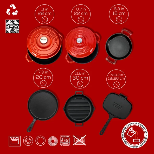 Lava Döküm 6x Trendy Serisi 9 Parça Tencere & Tava Seti  Kırmızı - 5