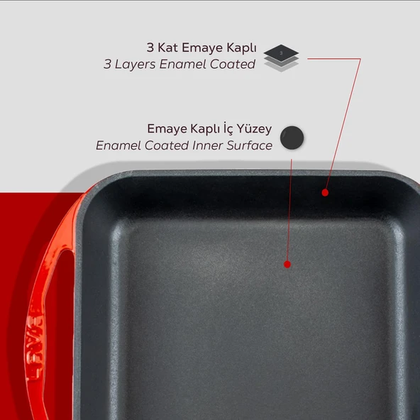 Lava Döküm Kare Kızartma Tavası Döküm Demir Yekpare Çift Kulplu Ölçü 26x26cm.  Kırmızı - Resim 6