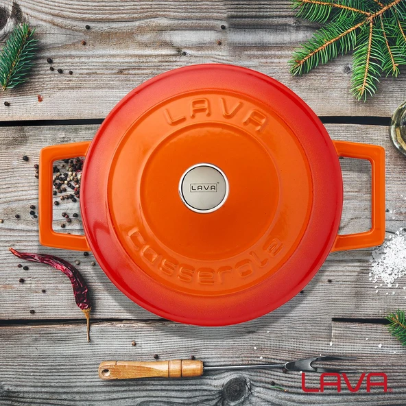 Lava Döküm Yuvarlak Tencere. Folk Çap(Ø)20cm.  Turuncu - Resim 7