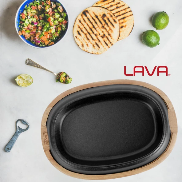 Lava Döküm Oval Fajita Tabağı Kayın Servis Ahşabı Ölçü 26x19cm. - 5
